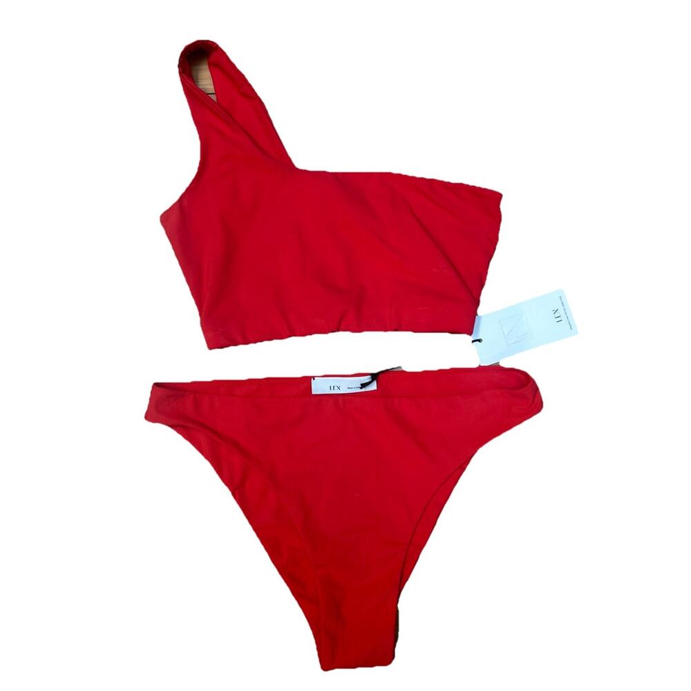 *NEW* Lex Women’s Bikini Set Top S/ Bottom M One Strap High Cut Minimalist Italy